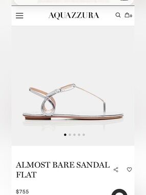 Aquazzura Silver T-Strap Almost Bare Flat Sandal size 40.5/ 0.5